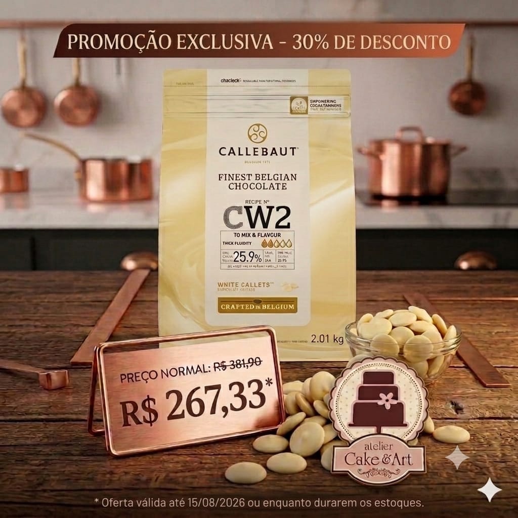 Preço Promocional Chocolate Callebaut CW2 Gotas Branco 2kg - Atelier Cake Art